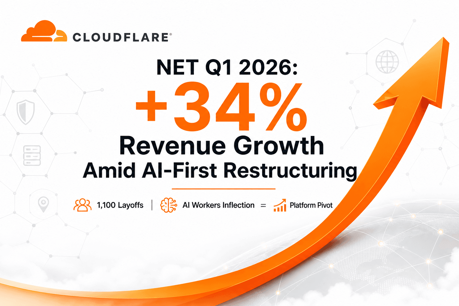 Cloudflare Q1 2026 決算：売上前年同期比 34% 増、同時に AI 優先リストラと 1,100 人削減を実施